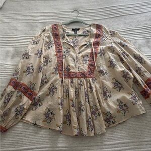 Aqua Cream Long Sleeve Blouse with Bib Collar